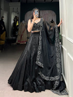 Amazing Black Color Satin Fabric Designer Lehenga