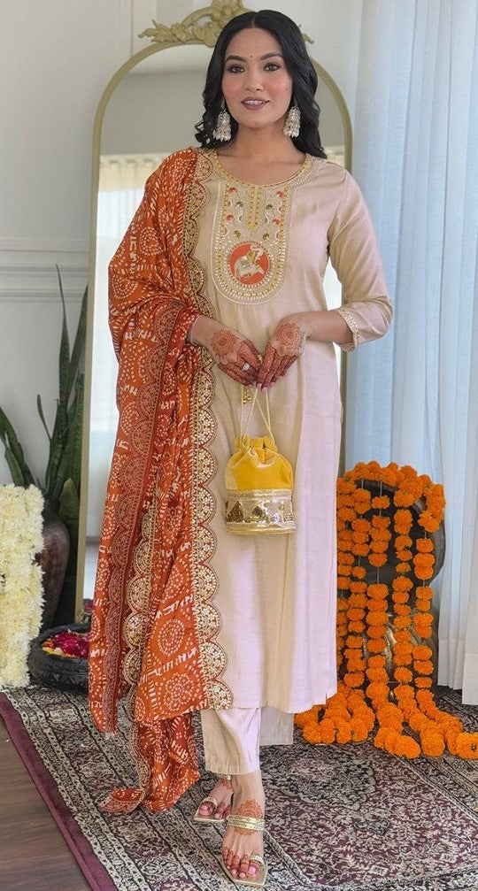 Amazing Cream Color Viscose Fabric Designer Suit