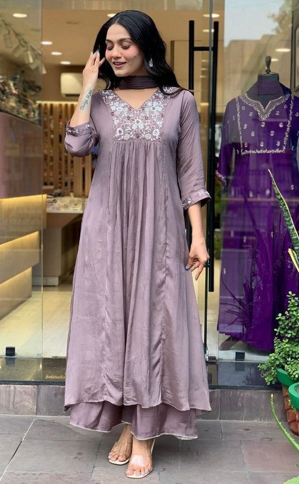 Amazing Grey Color Viscose  Fabric Designer Suit