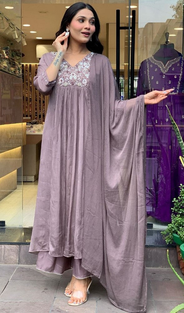 Amazing Grey Color Viscose  Fabric Designer Suit