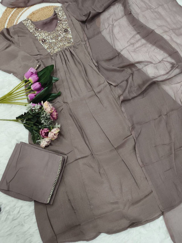 Amazing Grey Color Viscose  Fabric Designer Suit