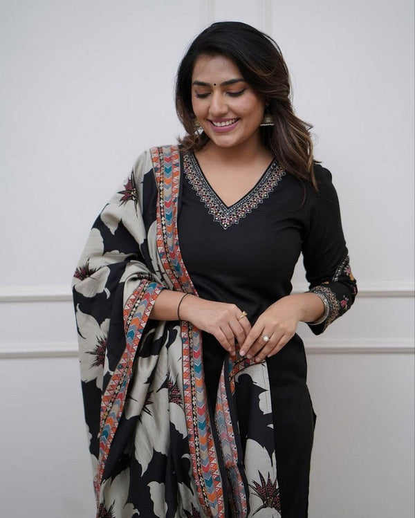 Amazing Black Color Viscose  Fabric Designer Suit