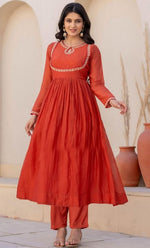 Amazing Orange Color Viscose  Fabric Designer Suit