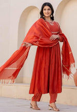 Amazing Orange Color Viscose  Fabric Designer Suit