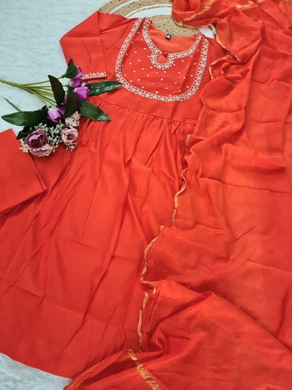 Amazing Orange Color Viscose  Fabric Designer Suit