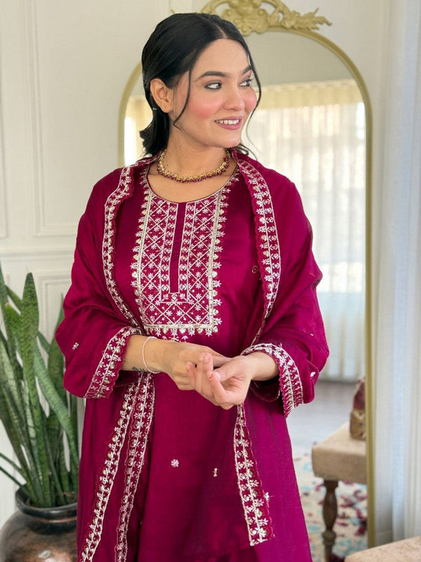 Amazing Magenta Color Vichitra  Fabric Designer Suit
