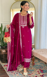 Amazing Magenta Color Vichitra  Fabric Designer Suit