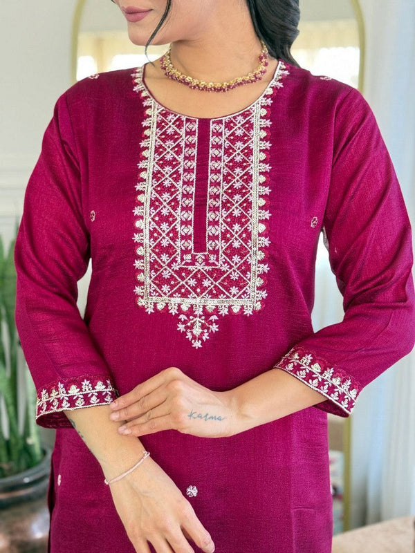 Amazing Magenta Color Vichitra  Fabric Designer Suit