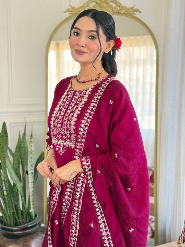 Amazing Magenta Color Vichitra  Fabric Designer Suit