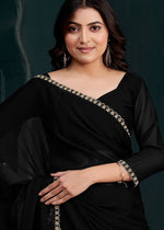 Lovely Black Color Satin Fabric Designer Saree