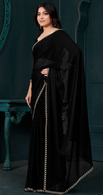 Lovely Black Color Satin Fabric Designer Saree