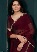 Lovely Maroon Color Satin Fabric Designer Saree