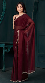 Lovely Maroon Color Satin Fabric Designer Saree
