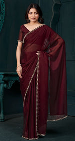 Lovely Maroon Color Satin Fabric Designer Saree
