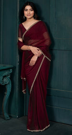 Lovely Maroon Color Satin Fabric Designer Saree