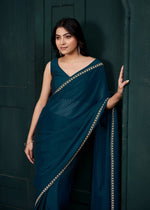 Lovely Teal Color Satin Fabric Designer Saree