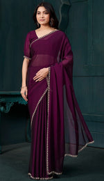 Lovely Wine Color Satin Fabric Designer Saree