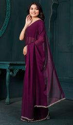 Lovely Wine Color Satin Fabric Designer Saree
