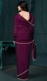 Lovely Wine Color Satin Fabric Designer Saree