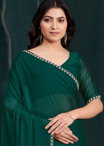 Lovely Green Color Satin Fabric Designer Saree