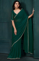 Lovely Green Color Satin Fabric Designer Saree