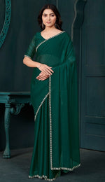 Lovely Green Color Satin Fabric Designer Saree