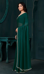 Lovely Green Color Satin Fabric Designer Saree
