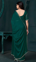 Lovely Green Color Satin Fabric Designer Saree