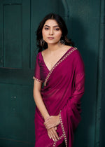 Lovely Magenta Color Satin Fabric Designer Saree