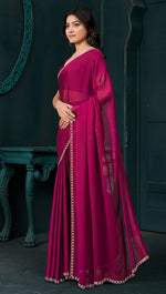 Lovely Magenta Color Satin Fabric Designer Saree