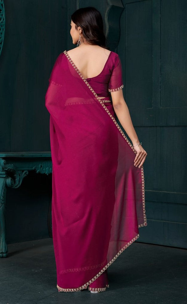 Lovely Magenta Color Satin Fabric Designer Saree