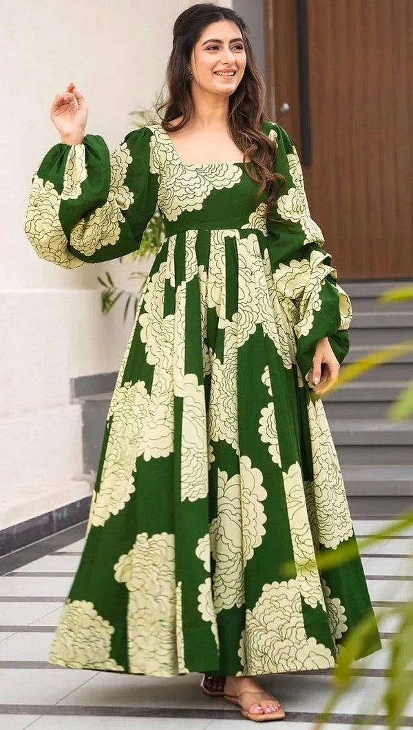 Glowing Green Color Rayon Fabric Gown