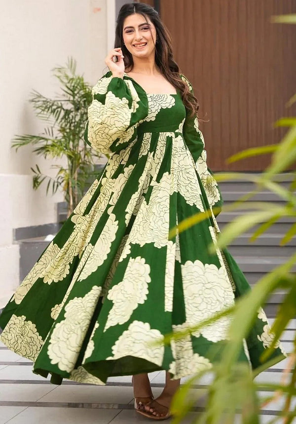 Glowing Green Color Rayon Fabric Gown