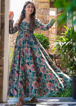 Glowing Green Color Rayon Fabric Gown