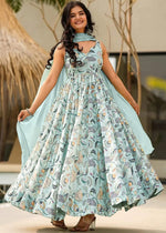 Glowing Aqua Color Rayon Fabric Gown