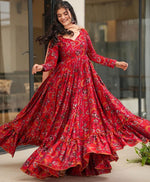 Glowing Red Color Rayon Fabric Gown