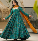 Glowing Green Color Rayon Fabric Gown