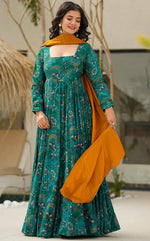 Glowing Green Color Rayon Fabric Gown