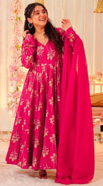Glowing Pink Color Rayon Fabric Gown