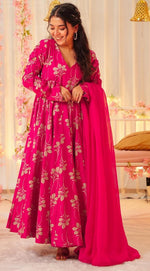 Glowing Pink Color Rayon Fabric Gown
