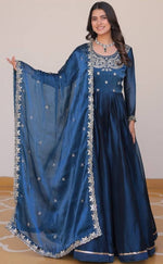 Striking Teal Color Burberry Fabric Gown