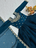 Striking Teal Color Burberry Fabric Gown