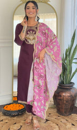 Amazing Wine Color Viscose Fabric Designer Suit