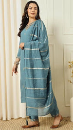 Amazing Grey Color Chanderi Fabric Designer Suit