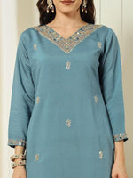 Amazing Grey Color Chanderi Fabric Designer Suit