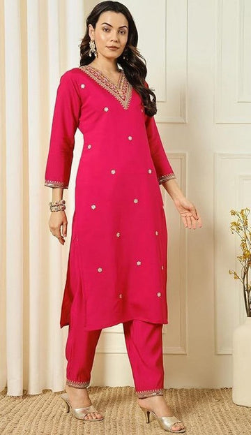 Amazing Pink Color Chanderi Fabric Designer Suit