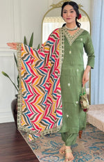 Amazing Green Color Viscose Fabric Designer Suit