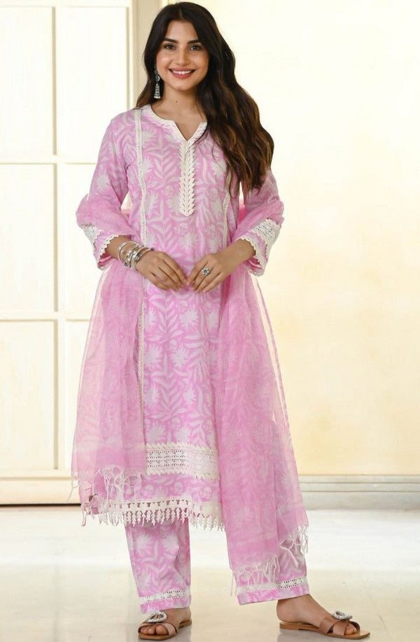 Amazing Pink Color Cotton Fabric Designer Suit