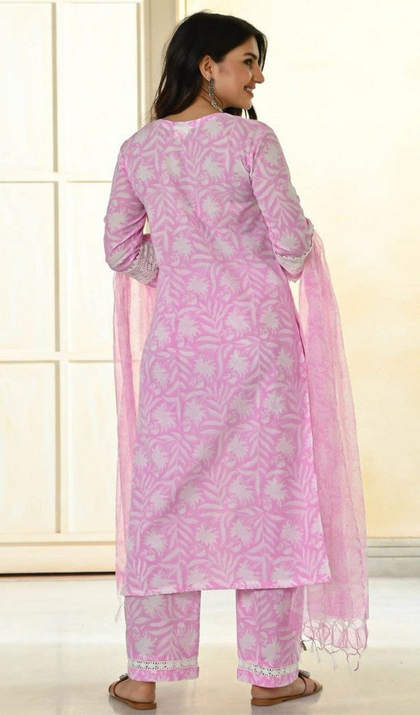 Amazing Pink Color Cotton Fabric Designer Suit