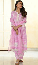 Amazing Pink Color Cotton Fabric Designer Suit